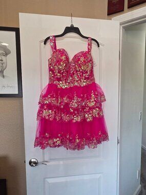 Stacee's fuschia pink sequin tiered dress